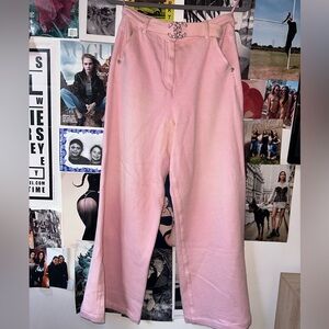 CHANEL Pink Wide Legged Trousers with CC belt- Size European 36 (size 6)